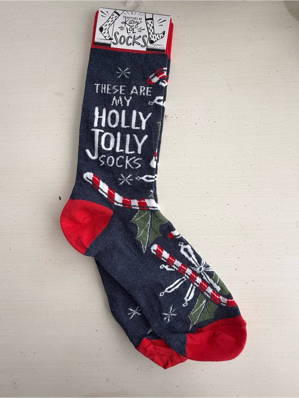 Holiday Holly Jolly Crew Socks - Red & Navy